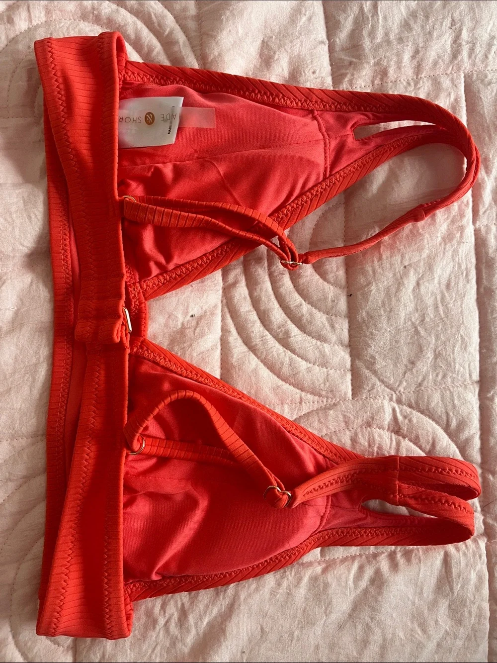 Red Ribbed Triangle Bikini Top - Picture 2 of 3
